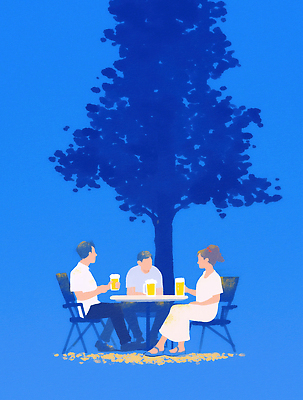 JPG 전신 나무 여자 남자 의자 일러스트 탁자 맥주 대화 들기 앉기 성인 세명 파란색 맥주잔 여름밤 얼굴없음 성인만 국내일러스트 AI일러스트 AI콘텐츠 식물 컬러 가구 술잔 모션 주류 말하기 사람 여름 야간 파일형식
