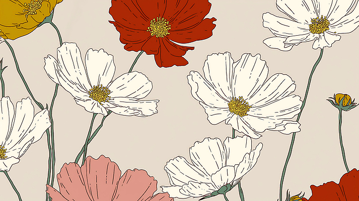 JPG 백그라운드 일러스트 가을꽃 사람없음 코스모스 베이지색 국내일러스트 AI일러스트 AI콘텐츠 꽃 컬러 파일형식 가을_계절