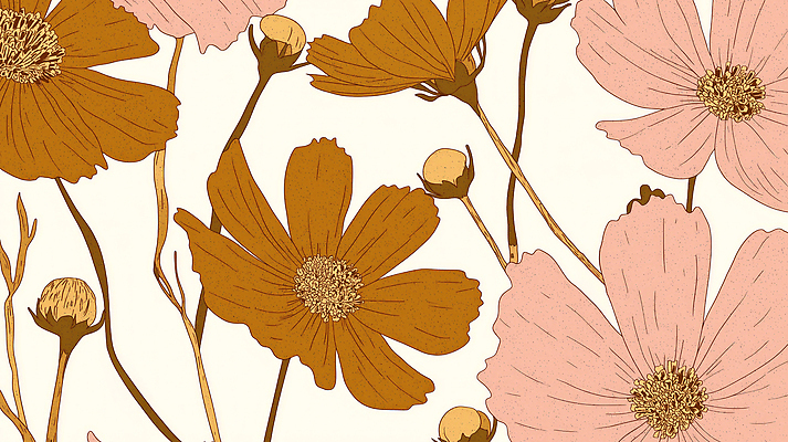 JPG 분홍색 백그라운드 일러스트 가을꽃 사람없음 갈색 코스모스 국내일러스트 AI일러스트 AI콘텐츠 꽃 컬러 파일형식 가을_계절