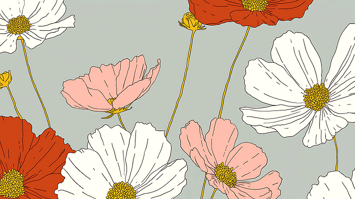 JPG 백그라운드 일러스트 가을꽃 사람없음 회색 코스모스 국내일러스트 AI일러스트 AI콘텐츠 꽃 컬러 파일형식 가을_계절