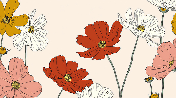 JPG 백그라운드 일러스트 가을꽃 사람없음 코스모스 연분홍색 국내일러스트 AI일러스트 AI콘텐츠 꽃 분홍색 파일형식 가을_계절