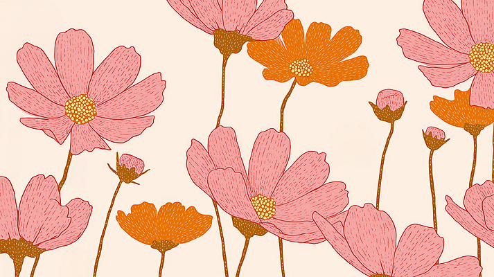 JPG 백그라운드 일러스트 가을꽃 사람없음 코스모스 연분홍색 국내일러스트 AI일러스트 AI콘텐츠 꽃 분홍색 파일형식 가을_계절