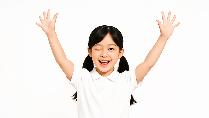 JPG 모델 편집이미지 여자 어린이 포즈 윙크 한명 미소 소녀 상반신 만세 의료성형뷰티 소녀한명만 편집실사 AI인물포토 AI콘텐츠 1 모션 표정 사람 CG 여자한명만 소녀만 파일형식 AI포토