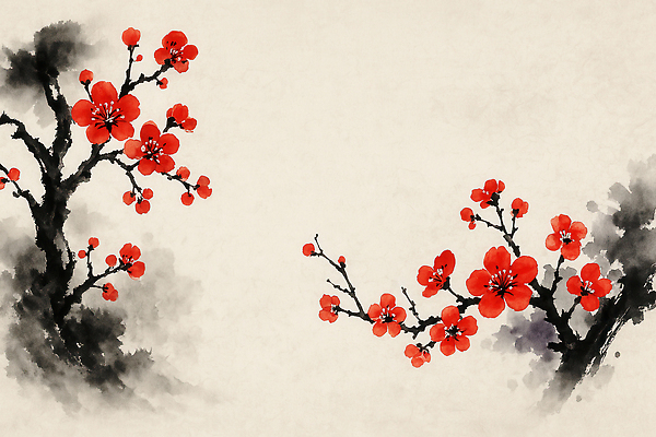 JPG 일러스트 붓터치 수묵화 사람없음 동양화 꽃봉오리 매화 번짐 꽃가지 국내일러스트 AI일러스트 AI콘텐츠 꽃 미술 나뭇가지 파일형식 효과