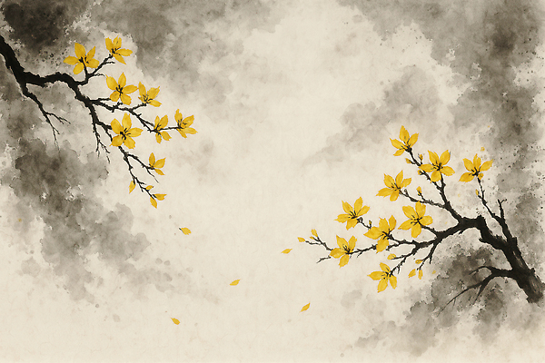 JPG 일러스트 붓터치 수묵화 사람없음 개나리 동양화 꽃봉오리 번짐 꽃가지 국내일러스트 AI일러스트 AI콘텐츠 꽃 미술 나뭇가지 파일형식 효과