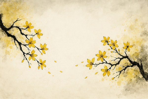 JPG 일러스트 붓터치 수묵화 사람없음 개나리 동양화 꽃봉오리 번짐 꽃가지 국내일러스트 AI일러스트 AI콘텐츠 꽃 미술 나뭇가지 파일형식 효과