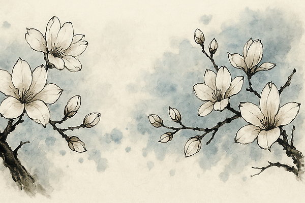 JPG 일러스트 붓터치 수묵화 사람없음 동양화 꽃봉오리 번짐 꽃가지 백목련 국내일러스트 AI일러스트 AI콘텐츠 꽃 미술 나뭇가지 목련 파일형식 효과