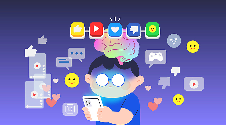 남자 어린이 말풍선 일러스트 버튼 한명 들기 소년 상반신 빛 보라색 게임 하트 사회이슈 뇌 재생 따봉 스마트폰중독 소셜네트워크 좋음 소년한명만 안경낌 숏폼 유튜브 국내일러스트 도파민중독 AI파일 모양 1 안경 컬러 컨셉 모션 놀이 사람 스마트폰 최고 신조어 중독 남자한명만 소년만 파일형식 벡터 도파민