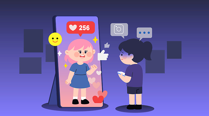 전신 여자 어린이 말풍선 일러스트 들기 소녀 두명 반짝임 스마트폰 손들기 보라색 거울 하트 비교 좌절 사회이슈 따봉 라이브 소셜네트워크 자아 좋음 소녀만 국내일러스트 AI파일 모양 감정 컬러 컨셉 모션 사람 핸드폰 스마트기기 최고 여자만 어린이만 파일형식 벡터