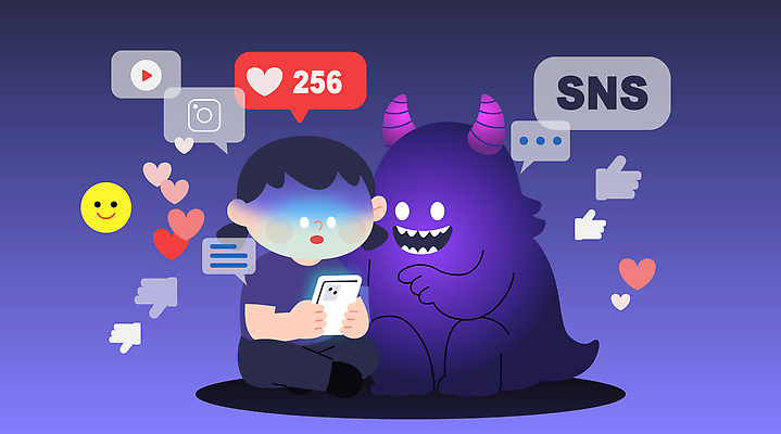 전신 여자 어린이 말풍선 일러스트 한명 웃음 들기 앉기 소녀 빛 보라색 하트 가리킴 악마 사회이슈 따봉 스마트폰중독 소셜네트워크 좋음 소녀한명만 유튜브 국내일러스트 도파민중독 AI파일 모양 1 컬러 컨셉 모션 표정 사람 손짓 스마트폰 최고 중독 여자한명만 소녀만 파일형식 벡터 도파민