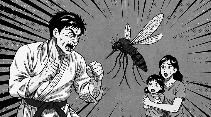 여자 남자 어린이 일러스트 가족 흑백 소녀 상반신 성인 세명 여름 놀람 주먹 회색 만화 땀 태권도복 감싸기 모기 비장 열대야 국내일러스트 AI파일 계절 감정 컬러 관계 모션 촬영기법 표정 도복 사람 해충 더위 파일형식 벡터