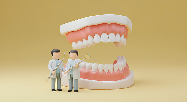 JPG 전신 편집이미지 남자 치과 들기 성인 두명 노란색 3D 치아 큼 치과의사 치아모형 성인남자만 구강거울 편집3D AI컴퓨터그래픽 AI콘텐츠 컬러 모션 병원 사람 의사 소화기관 크기 디지털합성 치과용품 남자만 성인만 파일형식