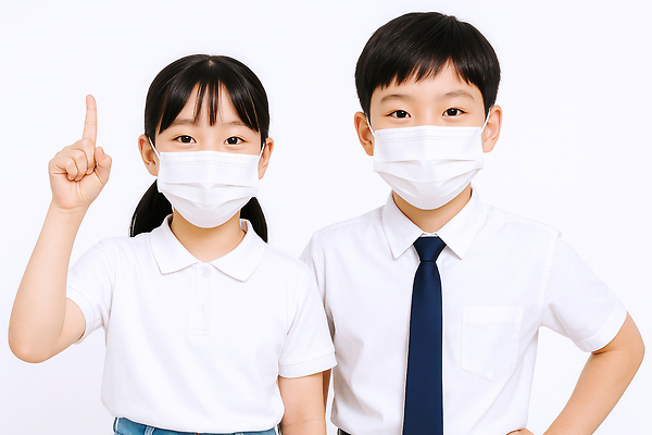 JPG 편집이미지 여자 남자 교복 허리손 중학생 청소년 두명 가리킴 마스크착용 의료성형뷰티 십대만 편집실사 AI인물포토 AI콘텐츠 학생 옷 포즈 마스크 사람 손짓 사회이슈 CG 파일형식 AI포토