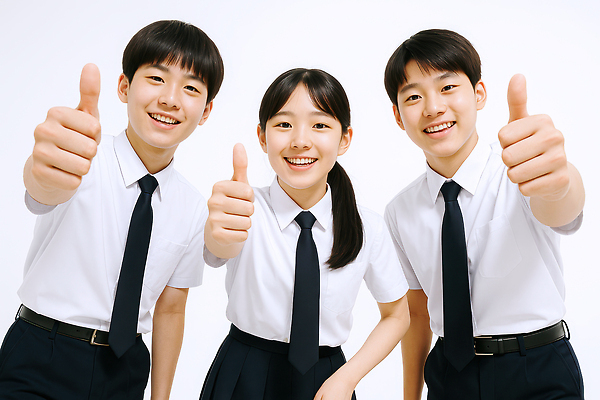 JPG 편집이미지 학생 여자 남자 학교 응원 청소년 협력 미소 웃음 세명 친구 그룹 즐거움 긍정 격려 따봉 의료성형뷰티 자존감 편집실사 AI인물포토 AI콘텐츠 교육 감정 컨셉 관계 모션 표정 사람 최고 CG 파일형식 AI포토