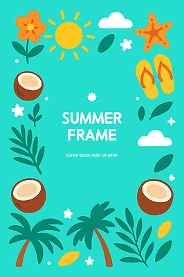 구름 꽃 잎 일러스트 단면 불가사리 프레임 사람없음 여름 반짝임 야자수 태양 쪼리 오브젝트 코코넛 민트색 국내일러스트 AI파일 자연요소 나무 식물 계절 컬러 과일 모션 극피동물 샌들 파일형식 벡터