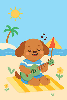 한마리 꽃 하늘색 연주 음표 일러스트 노래 하늘 미소 앉기 해변 사람없음 여름휴가 바캉스 모래사장 야자수 태양 귀여움 눈감음 잡기 파라솔 우쿨렐레 즐거움 돗자리 개캐릭터 국내일러스트 AI파일 자연요소 나무 식물 1 기호 감정 음악 바다 동물캐릭터 컨셉 모션 현악기 휴가 표정 파란색 개 파일형식 벡터 여름_계절
