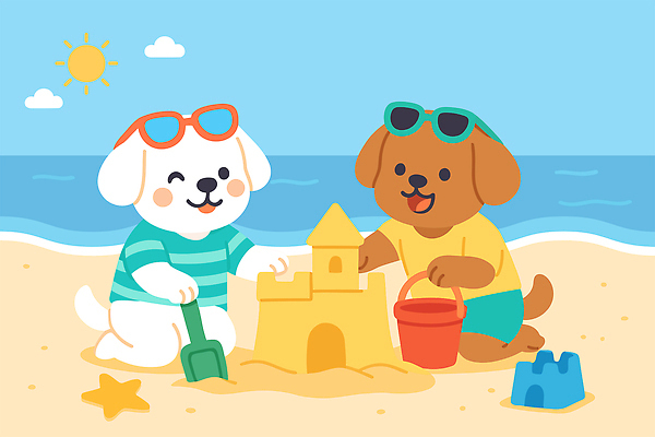 구름 하늘색 두마리 일러스트 하늘 불가사리 미소 들기 앉기 해변 사람없음 여름휴가 바캉스 모래사장 선글라스 태양 귀여움 무릎꿇기 양동이 즐거움 개캐릭터 모래성 모래삽 국내일러스트 AI파일 자연요소 감정 안경 모래 바다 동물캐릭터 컨셉 2 모션 휴가 극피동물 표정 파란색 개 삽 파일형식 벡터 여름_계절