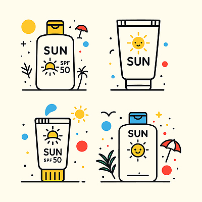 잎 일러스트 사람없음 여름 세트 태양 파라솔 선크림 오브젝트 엘리먼트 튜브용기 국내일러스트 AI파일 자연요소 식물 계절 화장품 용기_그릇 파일형식 벡터