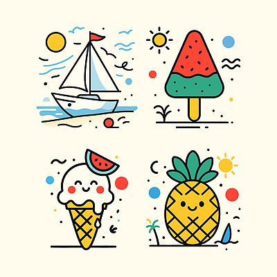 바다 요트 일러스트 미소 사람없음 여름 세트 파인애플 콘아이스크림 막대아이스크림 수박모양 수박조각 엘리먼트 국내일러스트 AI파일 녹이기 모양 계절 조각 배_교통 과일 모션 아이스크림 수박 표정 열대과일 파일형식 벡터