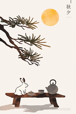 PSD 한국전통 일러스트 주전자 잔 수묵화 사람없음 추석 보름달 나뭇가지 토끼 소나무 한국화 평상 국내일러스트 나무 전통 식기 명절 포유류 주방용품 한국 미술 반려동물 달 동양화 파일형식