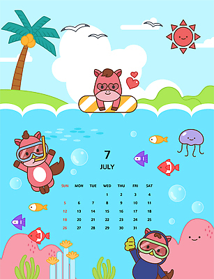 캐릭터 행복 바다 일러스트 자연 물놀이 놀이 수영장 어류 들기 해변 사람없음 여름 친구 선글라스 야자수 태양 수중 수영 수중동물 달력 말_동물 스노클링 물안경 즐거움 튜브 해파리 7월 2026년 국내일러스트 일러캐릭터 병오년 붉은말 붉은말캐릭터 AI파일 자연요소 나무 동물 계절 감정 안경 포유류 관계 모션 수상스포츠 날짜 자포동물 연도 생태계 말캐릭터 수영용품 파일형식 벡터