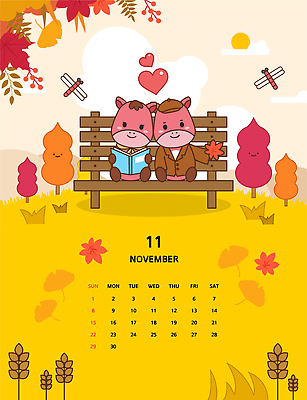 캐릭터 공원 행복 단풍 벤치 일러스트 휴식 나뭇잎 사랑 들기 사람 사람없음 책 독서 귀여움 낭만 달력 벼 가을 하트 말_동물 잠자리 11월 2026년 국내일러스트 일러캐릭터 병오년 붉은말 붉은말캐릭터 AI파일 모양 계절 공공시설 감정 곤충 컨셉 잎 의자 포유류 모션 곡류 날짜 연도 말캐릭터 파일형식 벡터