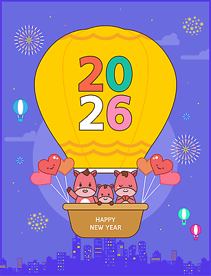 캐릭터 기념일 행복 일러스트 가족 하늘 새해 기념 폭죽 불꽃놀이 사랑 사람없음 달력 열기구 비행 축하 말_동물 해피뉴이어 풍선 2026년 국내일러스트 일러캐릭터 병오년 붉은말 붉은말캐릭터 AI파일 감정 컨셉 포유류 관계 항공교통 놀이 이벤트 새해인사 연도 말캐릭터 파일형식 벡터