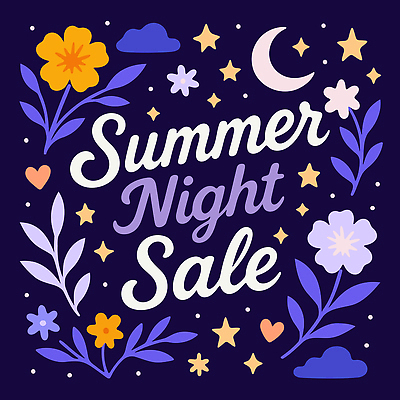 디자인 꽃 별 잎 일러스트 이벤트 타이포그라피 사람없음 그래픽 장식 세일 검은색 달 하트 화려 여름밤 레터링 국내일러스트 AI파일 자연요소 모양 식물 문자 컬러 컨셉 여름 야간 파일형식 벡터