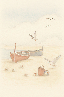 JPG 구름 여행 일러스트 자연 하늘 조개 휴식 색연필 불가사리 풍경 해변 사람없음 야외 여름 모래사장 평화 비치볼 나룻배 스케치 양동이 물총새 색감 국내일러스트 AI일러스트 AI콘텐츠 자연요소 계절 바다 컨셉 배_교통 공 조류 어패류 학용품 극피동물 바캉스용품 미술 생태계 파일형식