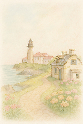 JPG 구름 꽃 길 여유 섬 일러스트 자연 하늘 색연필 주택 등대 풍경 해변 사람없음 여름 평화 산책 스케치 뷰티풀 색감 국내일러스트 AI일러스트 AI콘텐츠 자연요소 식물 계절 감정 바다 컨셉 휴식 학용품 미술 건물 생태계 파일형식