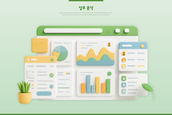 PSD 편집이미지 화분 잎 통계 관리 사람없음 초록색 자료 웹 정보 업무 작업 막대그래프 분석 체크표시 시스템 원그래프 인터넷창 효율 편집3D 식물 컬러 컨셉 인터넷 그래프 3D 확인 파일형식