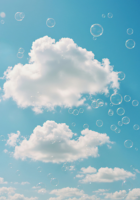 JPG 구름 편집이미지 하늘색 자연 하늘 풍경 사람없음 여름 햇빛 맑음 투명 비눗방울 시원함 뷰티풀 편집실사 AI포토 AI콘텐츠 자연요소 계절 날씨 파란색 태양 CG 생태계 파일형식