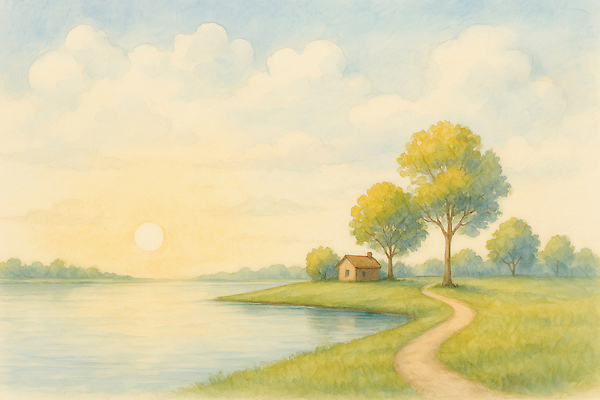 JPG 나무 구름 호수 일러스트 자연 하늘 휴식 주택 잔디 초원 사람없음 연두색 태양 평화 일몰 여름풍경 산책로 스케치 조용 파스텔톤 수평선 국내일러스트 AI일러스트 AI콘텐츠 자연요소 식물 길 컬러 컨셉 미술 풍경 건물 초록색 노을 생태계 파일형식 여름_계절