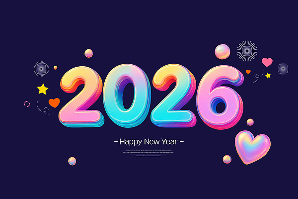 PSD 편집이미지 별 새해 폭죽 사람없음 컬러풀 3D 희망 기쁨 하트 축하 인사 원형 즐거움 해피뉴이어 환영 입체문자 2026년 이미지편집 편집3D 자연요소 모양 도형 문자 감정 컬러 컨셉 새해인사 예절 연도 디지털합성 파일형식