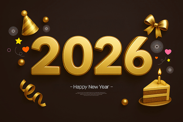 PSD 편집이미지 접시 별 리본 촛불 새해 사람없음 3D 희망 기쁨 고깔모자 금색 하트 축하 인사 원형 조각케이크 해피뉴이어 입체문자 2026년 이미지편집 편집3D 자연요소 모양 도형 문자 모자_잡화 식기 감정 컬러 컨셉 초 케이크 새해인사 예절 연도 디지털합성 파일형식