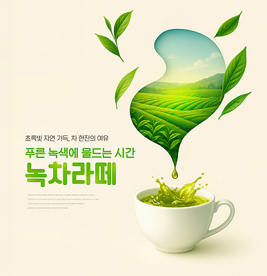 PSD 편집이미지 사람없음 일상 초록색 물방울 신선 차 찻잔 즐거움 힐링 향기 녹차밭 녹차라떼 녹차잎 베이지색 차밭 스플래쉬 이미지편집 감정 음료 컬러 밭 잔 라이프 녹차 냄새 찻잎 라떼 파일형식