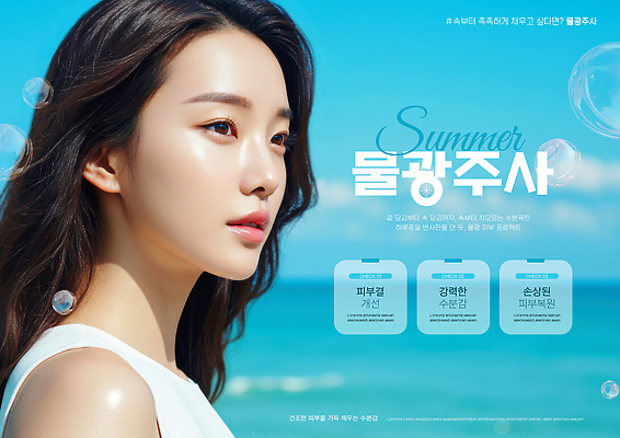 PSD 편집이미지 여자 하늘색 한명 상반신 성인 해변 햇빛 화장품 촉촉함 물방울 수분 피부 스킨케어 뷰티풀 수분크림 피부과 의료성형뷰티 성인여자한명만 이미지편집 물광 1 바다 병원 사람 신체부위 파란색 태양 뷰티 젖음 여자한명만 성인여자만 파일형식