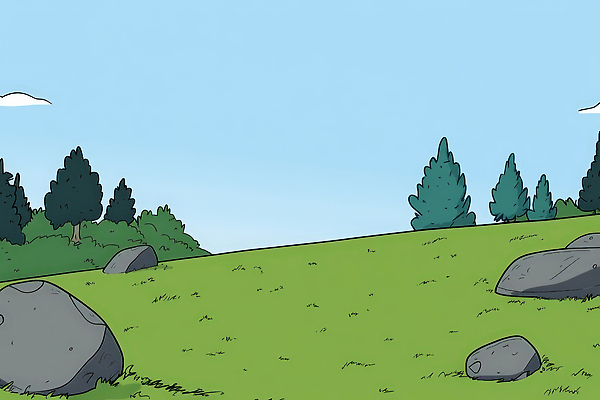 JPG 나무 구름 여유 하늘색 일러스트 자연 하늘 풍경 초원 사람없음 초록색 평화 바위 숲 언덕 그림 조용 국내일러스트 AI일러스트 AI콘텐츠 자연요소 식물 감정 컬러 컨셉 파란색 돌_바위 생태계 파일형식