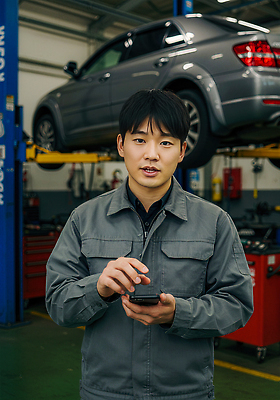 JPG 편집이미지 남자 자동차 안내 관리 작업복 스마트라이프 대화 설명 한명 들기 상반신 성인 스마트폰 기계 작업 수리 서비스 정비공 점검 정비소 의료성형뷰티 성인남자한명만 카리프트 편집실사 AI인물포토 AI콘텐츠 1 라이프스타일 옷 육상교통 모션 말하기 사람 핸드폰 스마트기기 기술자 CG 차량용품 남자한명만 성인남자만 파일형식 AI포토