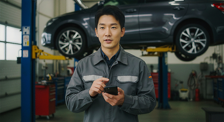 JPG 편집이미지 남자 자동차 안내 기술 작업복 스마트라이프 설명 한명 미소 들기 안전 상반신 성인 스마트폰 기계 장비 작업 수리 전문직 서비스 점검 정비소 의료성형뷰티 성인남자한명만 카리프트 편집실사 AI인물포토 AI콘텐츠 직업 1 라이프스타일 옷 육상교통 모션 표정 사람 핸드폰 스마트기기 CG 차량용품 남자한명만 성인남자만 파일형식 AI포토