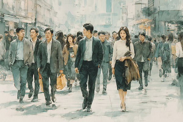 JPG 여자 남자 일러스트 수채화 거리 정장 여러명 일상 쇼핑 걷기 상점 비즈니스맨 비즈니스우먼 군중 혼잡 국내일러스트 AI일러스트 AI콘텐츠 옷 다수 비즈니스 모션 사람 라이프 직장인 파일형식