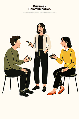 전신 여자 남자 일러스트 회의 커뮤니케이션 협력 직장 대화 앉기 세명 가리킴 비즈니스맨 비즈니스우먼 토론 의견 의사소통 국내일러스트 AI파일 회사 비즈니스 모션 말하기 사람 손짓 직장인 파일형식 벡터