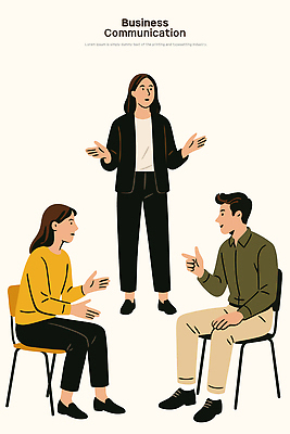 전신 직업 여자 남자 일러스트 회의 커뮤니케이션 협력 직장 대화 앉기 세명 가리킴 비즈니스맨 비즈니스우먼 결과 토론 의견 소통 국내일러스트 AI파일 컨셉 회사 비즈니스 모션 말하기 사람 손짓 직장인 파일형식 벡터