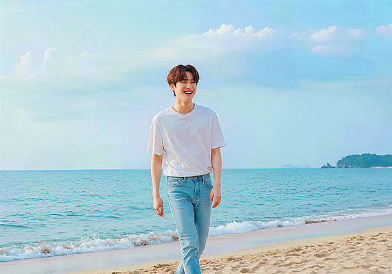 JPG 전신 구름 편집이미지 남자 하늘색 자연 하늘 휴가 휴식 한명 웃음 풍경 성인 해변 햇빛 걷기 산책 청바지 즐거움 뷰티풀 흰티 의료성형뷰티 성인남자한명만 편집실사 AI인물포토 AI콘텐츠 자연요소 1 감정 바다 컨셉 티셔츠 바지 모션 표정 사람 파란색 태양 CG 생태계 남자한명만 성인남자만 파일형식 AI포토