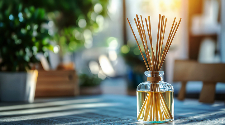 JPG 편집이미지 탁자 유리병 실내 사람없음 내부 인테리어 햇빛 막대기 향기 심플 아로마 감성 디퓨저 편집실사 AI포토 AI콘텐츠 디자인 가구 컨셉 병_용기 태양 CG 냄새 파일형식