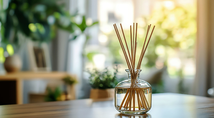 JPG 편집이미지 탁자 유리병 실내 사람없음 인테리어 햇빛 막대기 우아함 보케 향기 화사함 감성 디퓨저 편집실사 AI포토 AI콘텐츠 디자인 가구 컨셉 병_용기 내부 태양 CG 냄새 파일형식