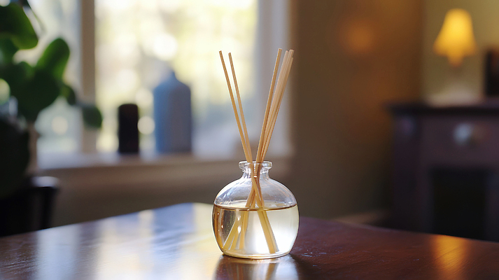 JPG 편집이미지 디자인 창문 탁자 유리병 전등 조명 실내 사람없음 인테리어 공간 막대기 향기 감성 공기청정기 나무탁자 디퓨저 편집실사 AI포토 AI콘텐츠 가구 컨셉 병_용기 내부 가전제품 CG 냄새 파일형식