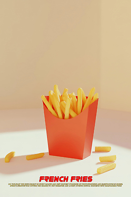 PSD 편집이미지 패스트푸드 그림자 사람없음 노란색 감자튀김 흘림 포장용기 바삭바삭 맛있는 이미지편집 편집실사 컬러 컨셉 모션 감자 튀김 인스턴트 CG 포장재료 파일형식