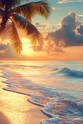 JPG 구름 편집이미지 물결 파도 자연 하늘 해변 사람없음 여름 관광지 모래사장 야자수 햇빛 고요 일몰 분위기 저녁 감성 차분 편집실사 AI포토 AI콘텐츠 자연요소 나무 계절 바다 여행 컨셉 태양 노을 야간 CG 생태계 파일형식