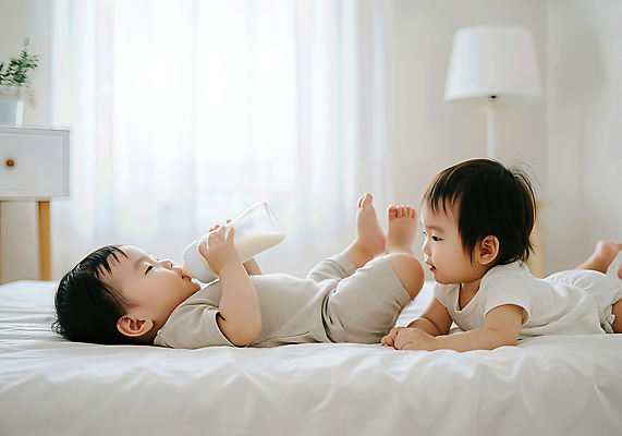 JPG 전신 편집이미지 엎드리기 놀이 집안 따뜻함 사랑 들기 두명 일상 눕기 햇빛 귀여움 침실 이불 육아 침대 스탠드 아기 커튼 젖병 소중 쌍둥이 호기심 형제 분유 순간 의료성형뷰티 아기만 편집실사 AI인물포토 AI콘텐츠 남자 감정 가구 컨셉 가족 침구 모션 조명 실내 사람 라이프 태양 아기용품 CG 파일형식 AI포토